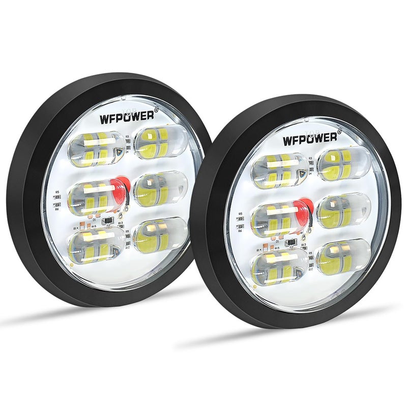 WFPOWER LED Trailer Tail Light, 2 X White 4 Inch Super Bright Round Trailer Lights, Waterproof Flush Mount Tail Lights Turn Rear Reverse Back Up Lights for Boat Trailer RV Trucks Dump Tractors 12V 24V - Image 1